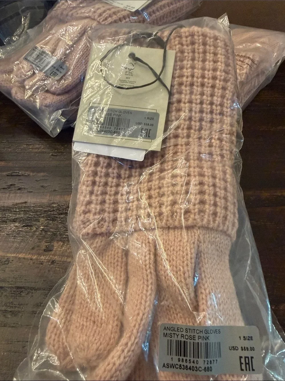All Saints Gloves Misty Rose Pink Angled Stitch Marled Wool Blend Knit Outdoor
